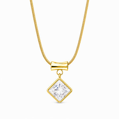 Square Zircon Pendant with Drum Connector For Girls & women