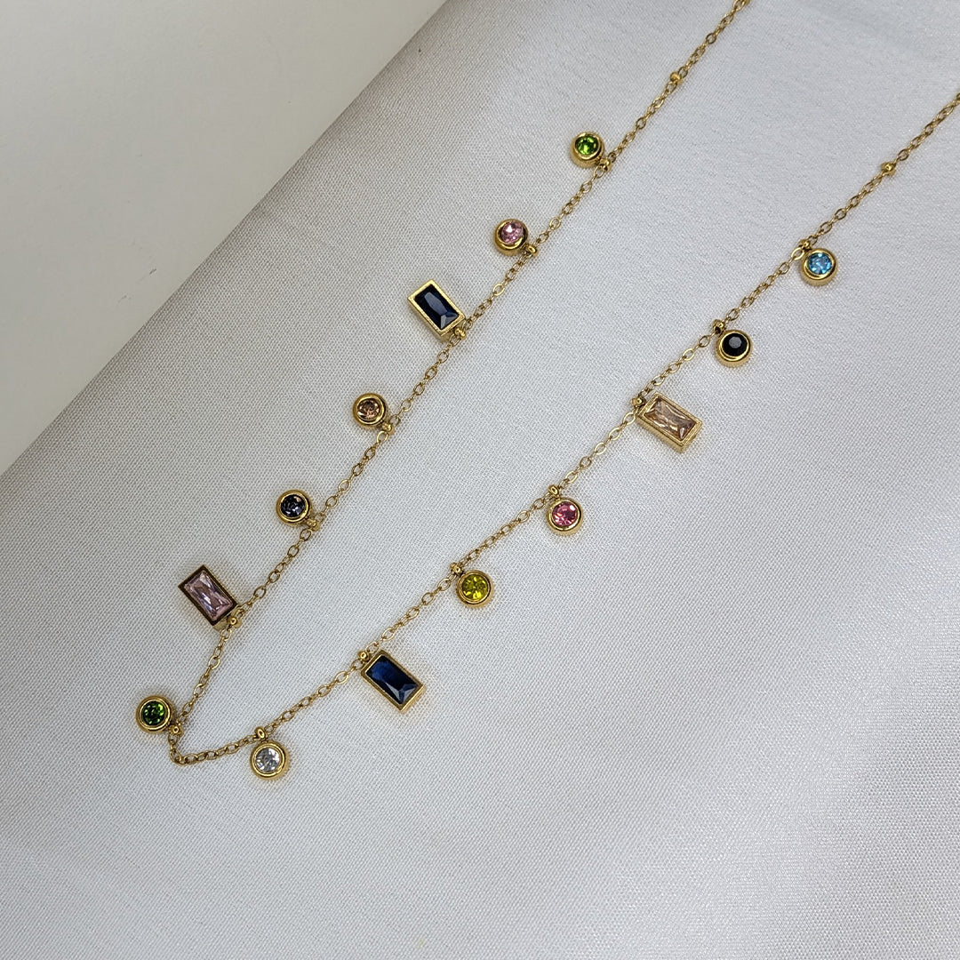 Gold Finish Multi Color Stone Charm Pendant For Girls & Women