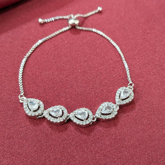 Silver Finish Teardrop Stone & AD Studded Adjustable Bracelet for Girls & Women