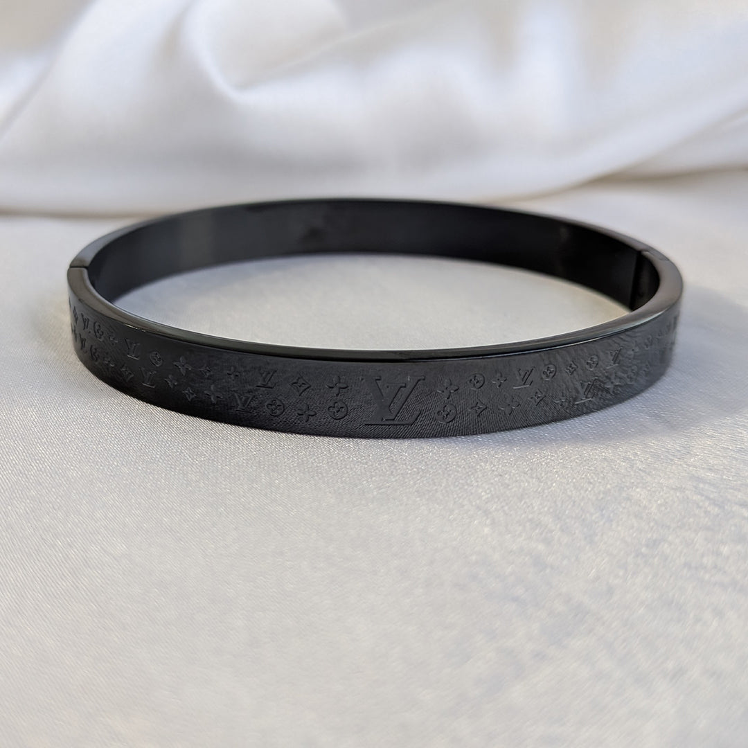LV Brand Inspired Monogram Engraved Stainless Steel Bracelet For Men