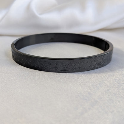 LV Brand Inspired Monogram Engraved Stainless Steel Bracelet For Men