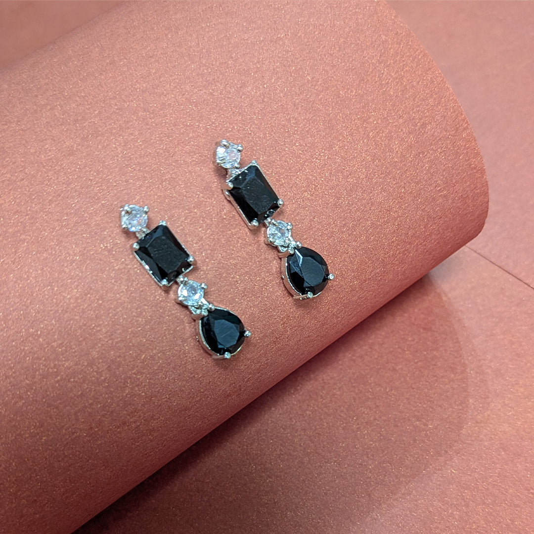 Silver Finish Classic Rectangular & Teardrop Stone Jewellery Set For Women