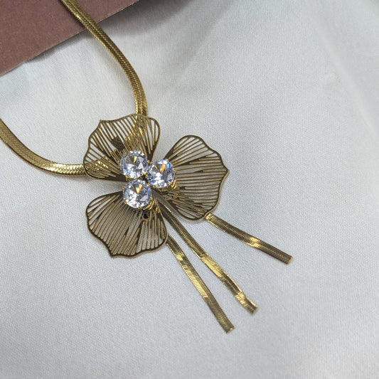 Gold Plated Radiant Flower Crystal Pendant & Earring Set for Women