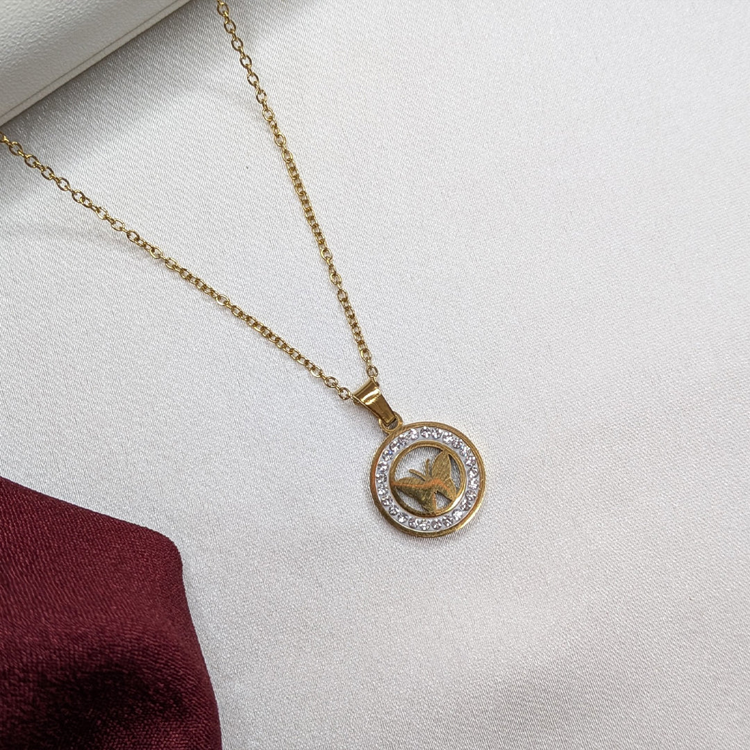 18K Gold Finish Butterfly Cut Pendant with AD Stone for Girls & Women