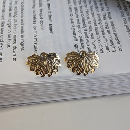 Embossed Leaf Gold Tone Stud Earrings For Girls & Women (Anti Tarnish)