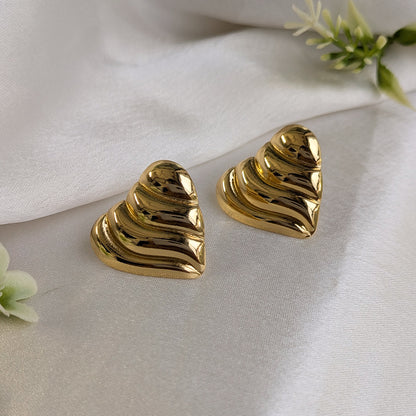 Textured Swirl Heart Gold Finish Stud Earrings For Girls & Women (Anti-Tarnish)
