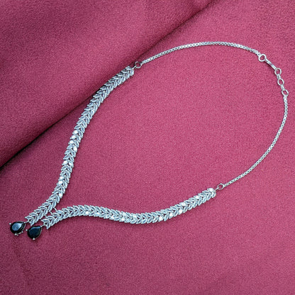 Silver Finish Leaf Design AD Teardrop Stones Necklace Set for Girls & Women