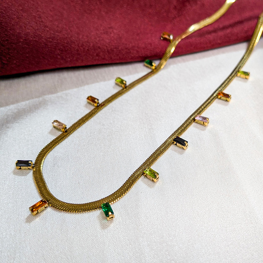 18K Gold-Plated Green Stone Necklace (Anti Tarnish)