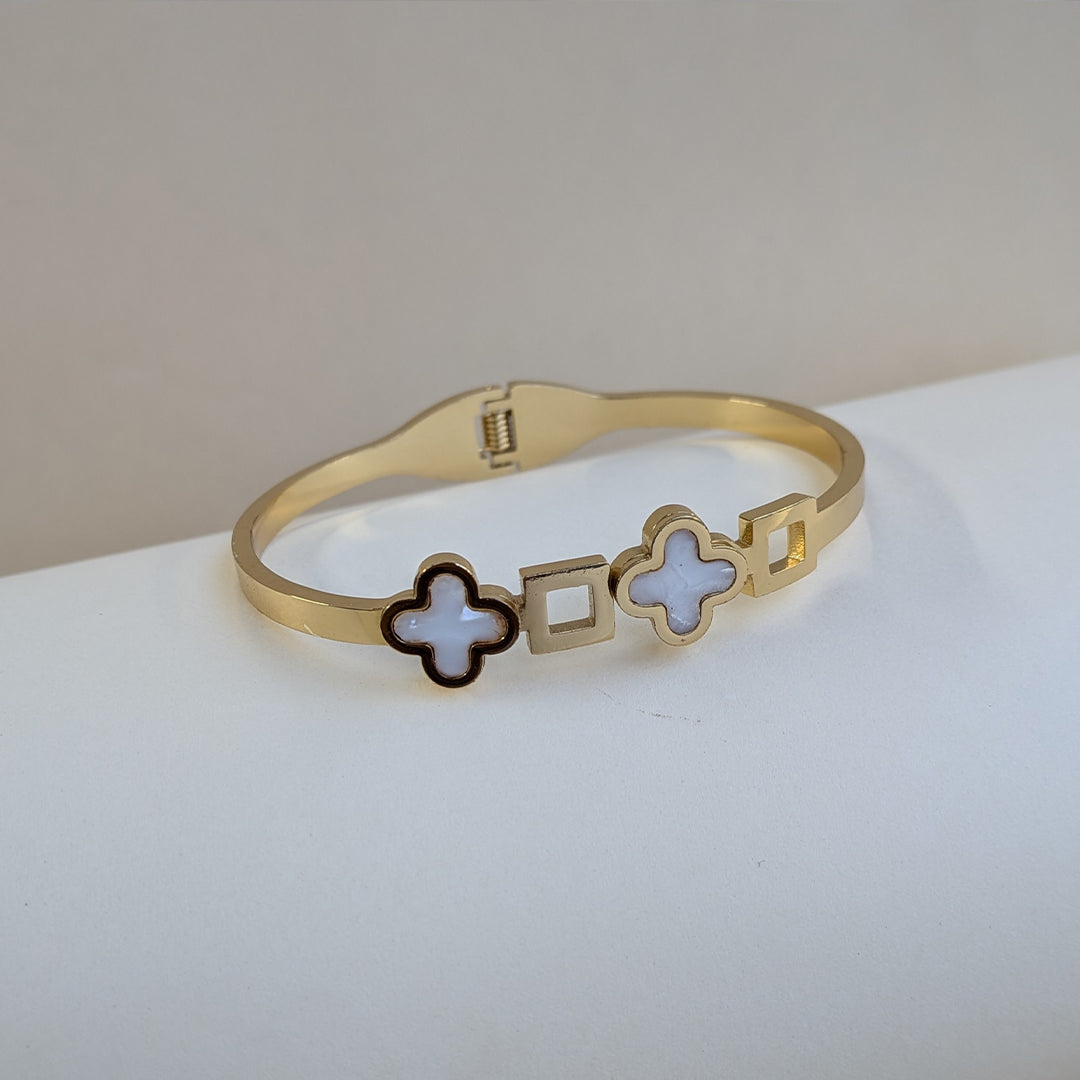 Gold Plated Dual Clover & Square Link Designer Bracelet For Girls & Women