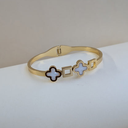 Gold Plated Dual Clover & Square Link Designer Bracelet For Girls & Women