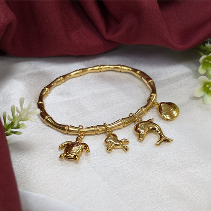 Gold Finish Ocean Life Charm Bracelet For Girls & Women