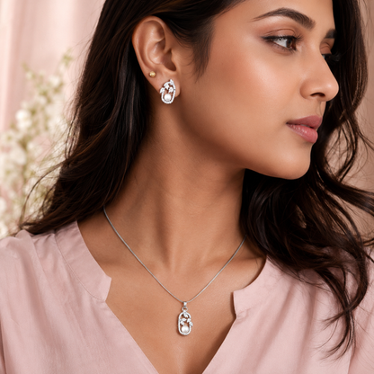 Rhodium Finish Grapes Floral Pendant Set for Girls & Women's