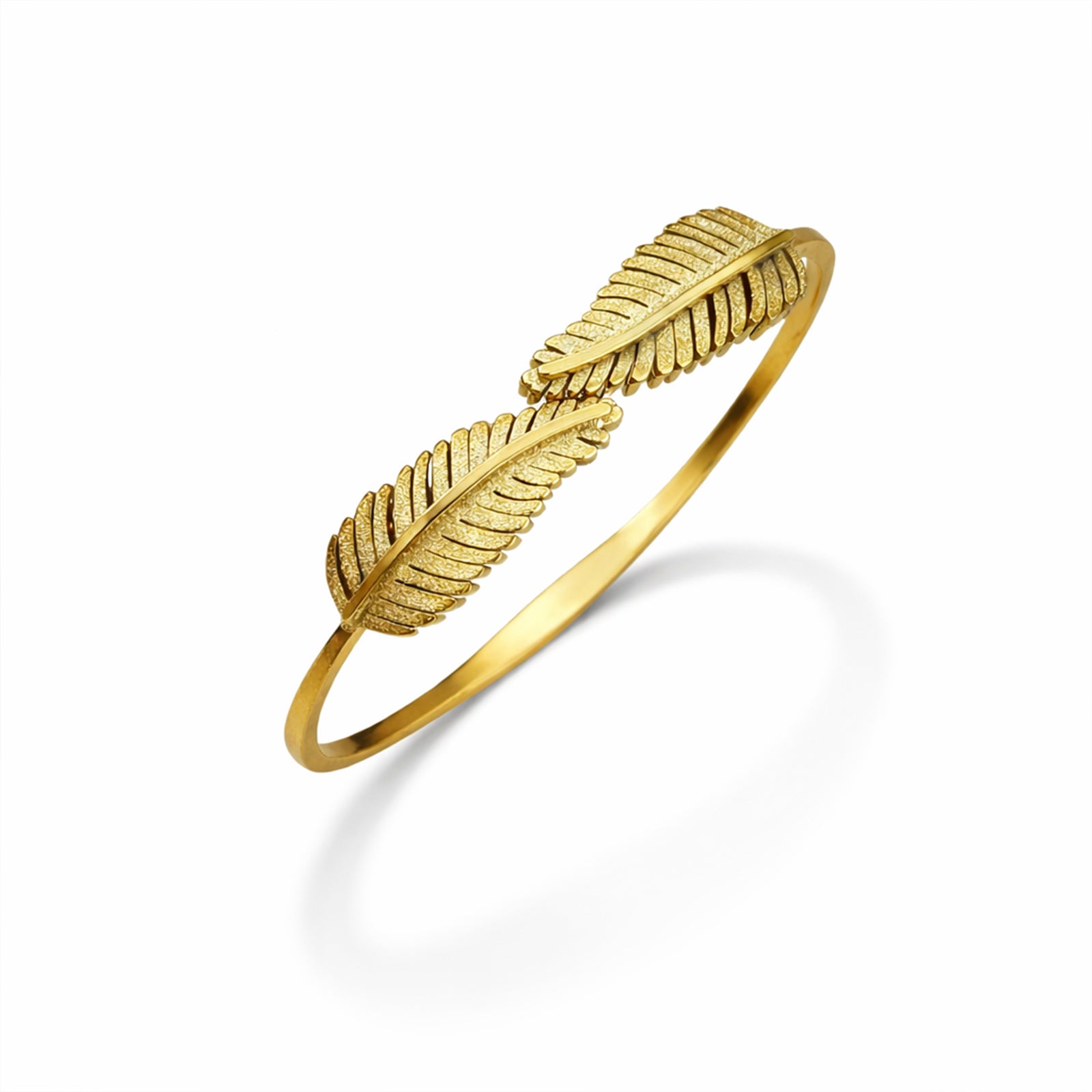 18K Gold Plated Feather Design Open Cuff Bracelet for Women & Girls