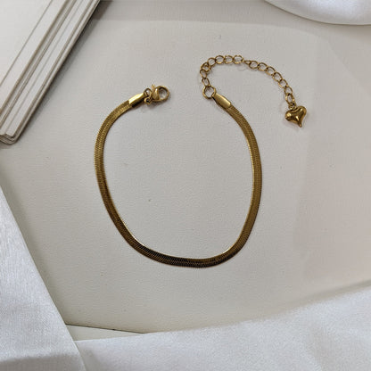 Trendy Gold Finish Smooth Snake Chain Bracelet With Lobster Clasp for Women (Anti-Tarnish)