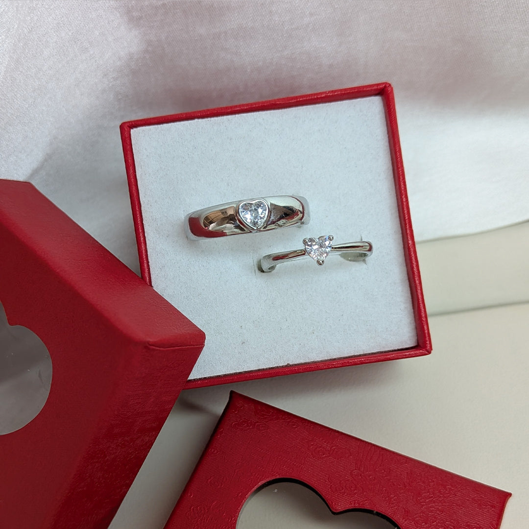 Romantic Heart-Cut American Diamond Couple Ring Set