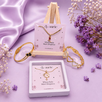 Elegant Gold Finish Necklace & Heart Design Bracelets, Rakhi Gift for Sister, Stylish Jewellery Gift Box