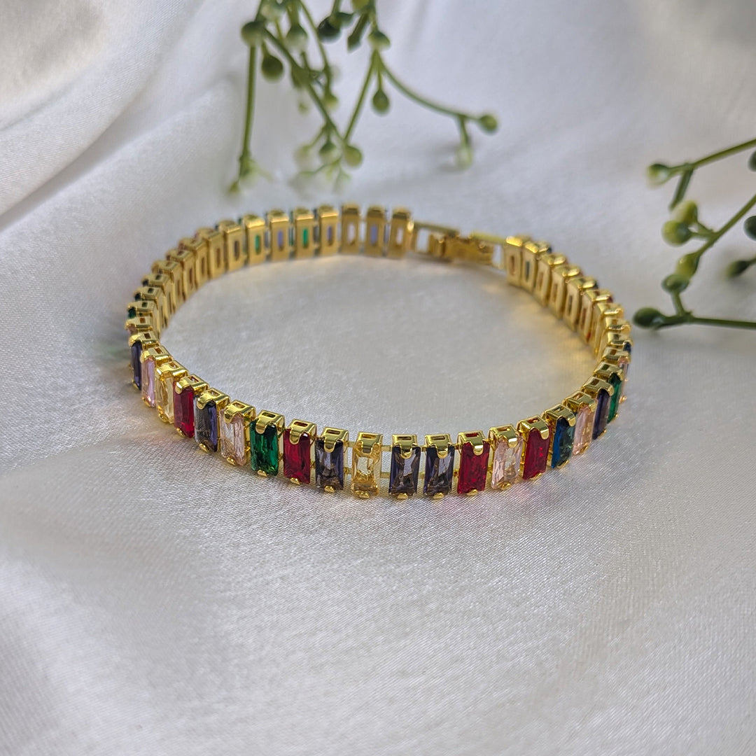 Rainbow Gemstone Stainless Steel Tennis Bracelet