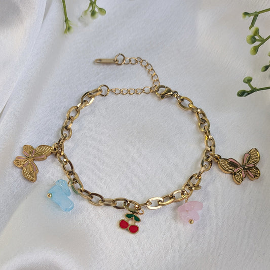 18 K Gold Plated Luminous Resin Butterfly Charm Chain Bracelet (Anti Tarnish)