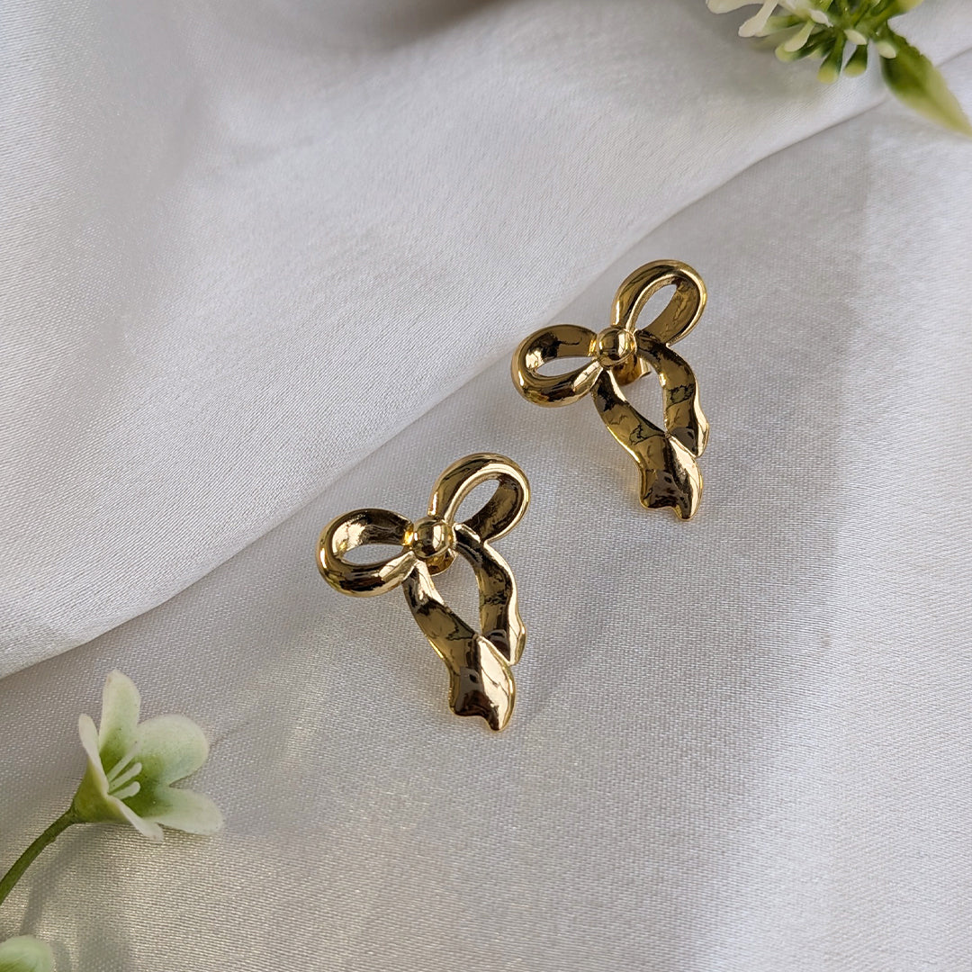 Gold Plated Gilded Grace Bow Earrings For Girls & Women (Anti-Tarnish)