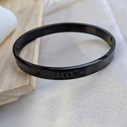 Black Gucci Brand Inspired Intricately Engraved Geometric Design Stainless Steel Bracelet For Men