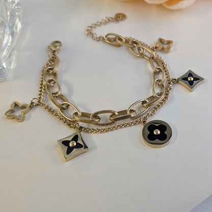 Gold Plated Link & Cable Chain With Enamel Floral Charms For Girls & Women