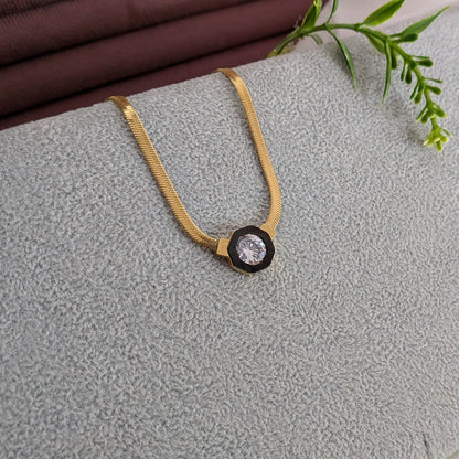 Gold Plated Geometric Snake Chain Round Crystal Pendant for Women & Girls