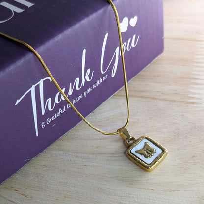 18K Gold Plated Minimal Square Butterfly Charm Pendant for Women & Girls