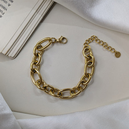 Gold Finish Thick Twisted Oval Link Bracelet For Girls & Women (Anti-Tarnish)