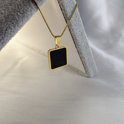 18k Gold Plated Square Charm Pendant with Beaded Chain for Women & Girls