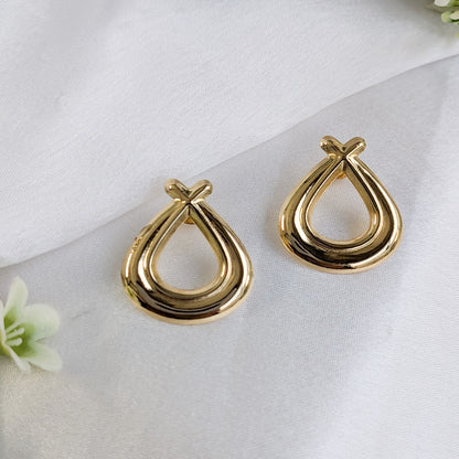 Gold Tone Teardrop Statement Earrings For Girls & Women (Anti-Tarnish)