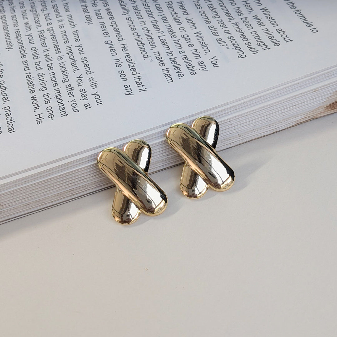 Gold Plated Minimal X-Shape Gold Stud Earrings For Girls & Women (Anti Tarnish)