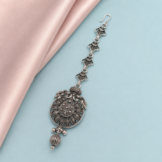 Oxidized Silver Round Floral Maang Tikka for Girls & Women