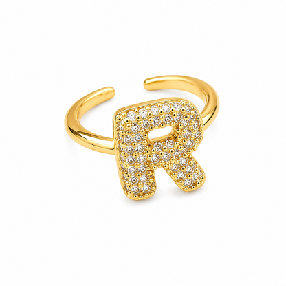 Sparkling Alphabet Letters CZ Stones Rings For Girls & Women's