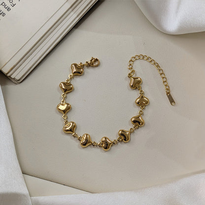 Gold Finish Twinkling Heart Link Chain Bracelet For Girls & Women (Anti-Tarnish)