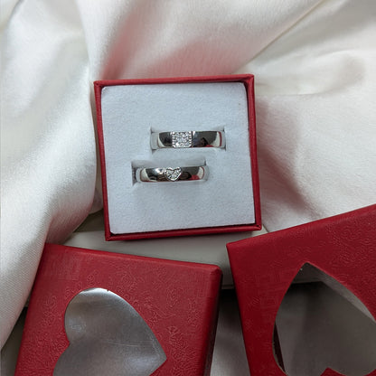Classic Sparkling Accents Silver-Tone Couple Ring Set