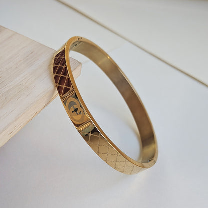 Luxury Gucci Brand Inspired Designer Geometric Engraved Stainless Steel Bracelet For Men