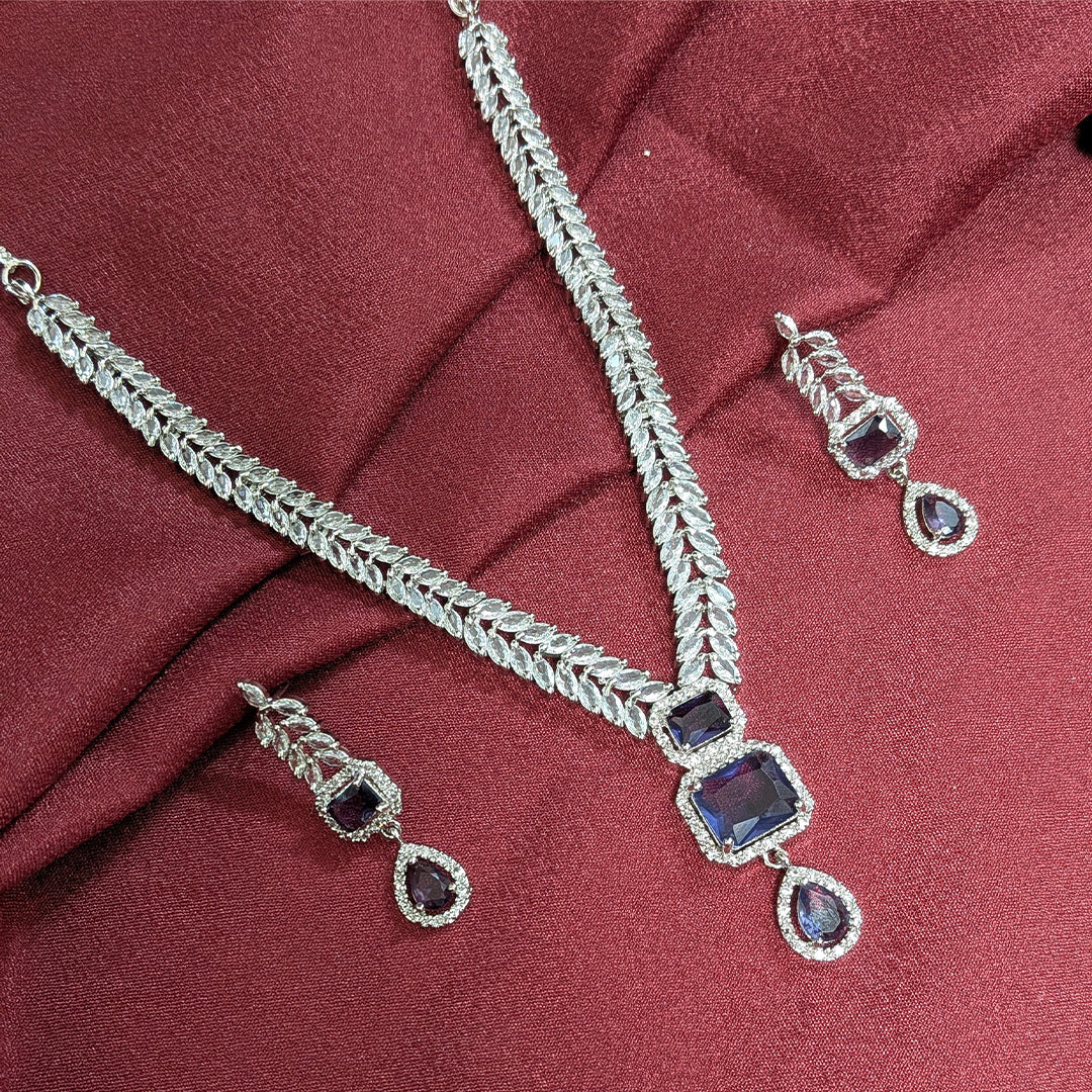 AD Luxe Square & Teardrop Gemstone Necklace With Matching Earrings For Women