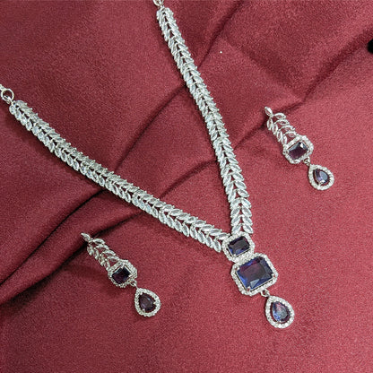 AD Luxe Square & Teardrop Gemstone Necklace With Matching Earrings For Women