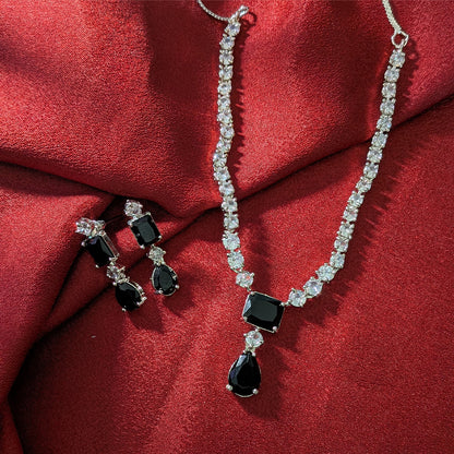 Silver Finish Classic Rectangular & Teardrop Stone Jewellery Set For Women