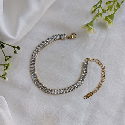 Elegant Gold Plated Baguette AD Stone Tennis Bracelet For Girls & Women