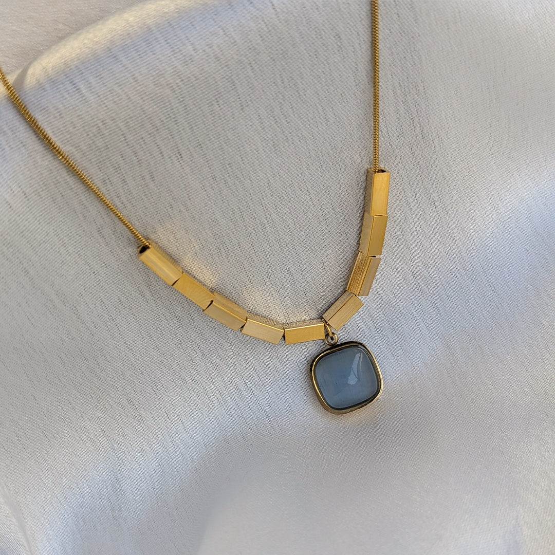 Gold Plated Square Grey Stone Geometric Pendant For Girls & Women