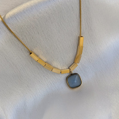 Gold Plated Square Grey Stone Geometric Pendant For Girls & Women