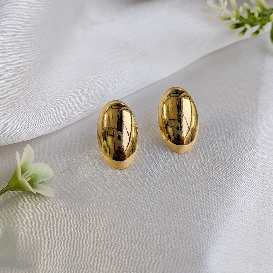 Gold Tone Oval Stud Earrings  For Girls & Women (Anti-Tarnish)