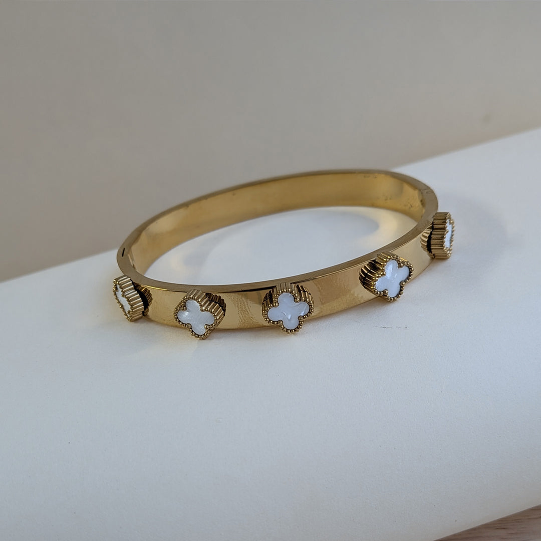 Gold Plated White Clover Charm Bracelet For Girls & Women