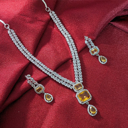 AD Luxe Square & Teardrop Gemstone Necklace With Matching Earrings For Women