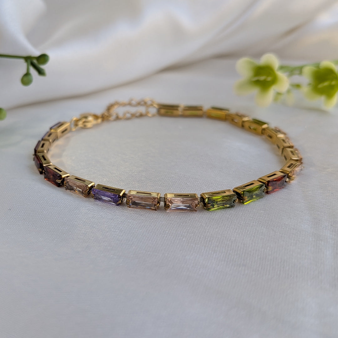 Radiant Multicolor Baguette AD Stone Bracelet For Girls & Women