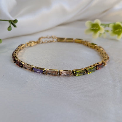 Radiant Multicolor Baguette AD Stone Bracelet For Girls & Women
