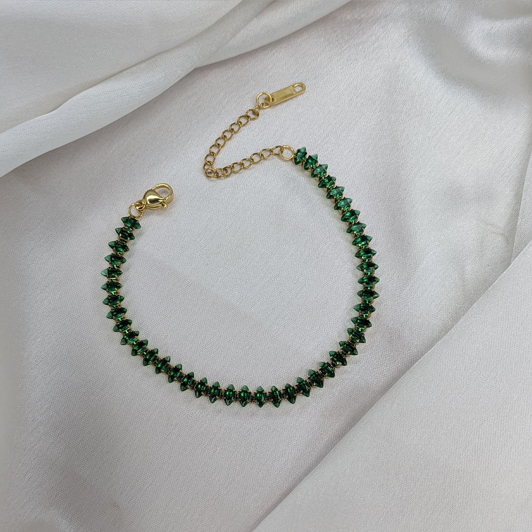Gold Finish Emerald Beam Tennis Bracelet For Girls & Women