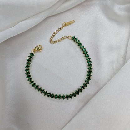 Gold Finish Emerald Beam Tennis Bracelet For Girls & Women
