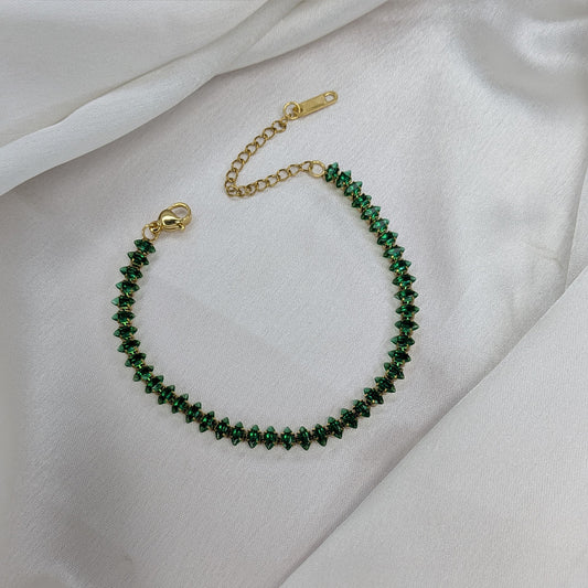 Gold Finish Emerald Beam Tennis Bracelet For Girls & Women